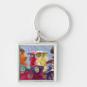 Mexico. Skeletal Catrinas, figures celebrating Key Ring