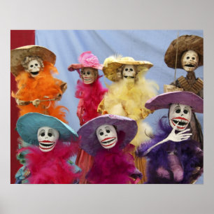 Mexico. Skeletal Catrinas, figures celebrating Poster