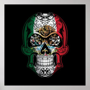 Mexico Skull And Roses Flag Poster
