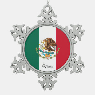 Mexico snowflake, Mexican Flag Snowflake Pewter Christmas Ornament