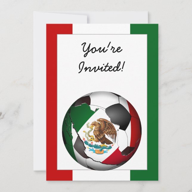 Mexico Soccer Ball w/Flag Colours Background Invitation (Front)