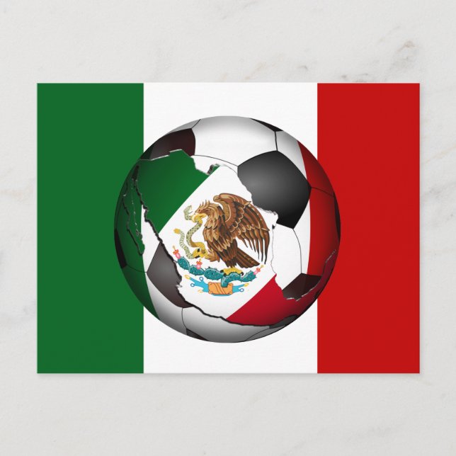 Mexico Soccer Ball w/Flag Colours Background Postcard (Front)