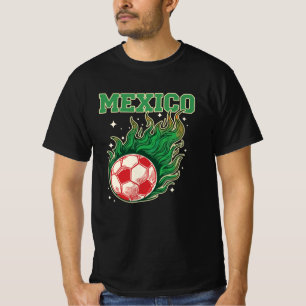 Mexico Soccer Flaming Ball Retro Football Fan Art T-Shirt