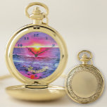 Mexico Sunset 0909 Pocket Watch<br><div class="desc">Painting "Mexico Sunset 0909" Collection Personalise on the product page or click the "Customise" button for more design options Outer casing - Gold or Silver. Design created from my painting "Mexico Sunset 0909" capturing one of many beautiful sunsets on Banderas Bay in Puerto Vallarta, Mexico. Matching products available in this...</div>