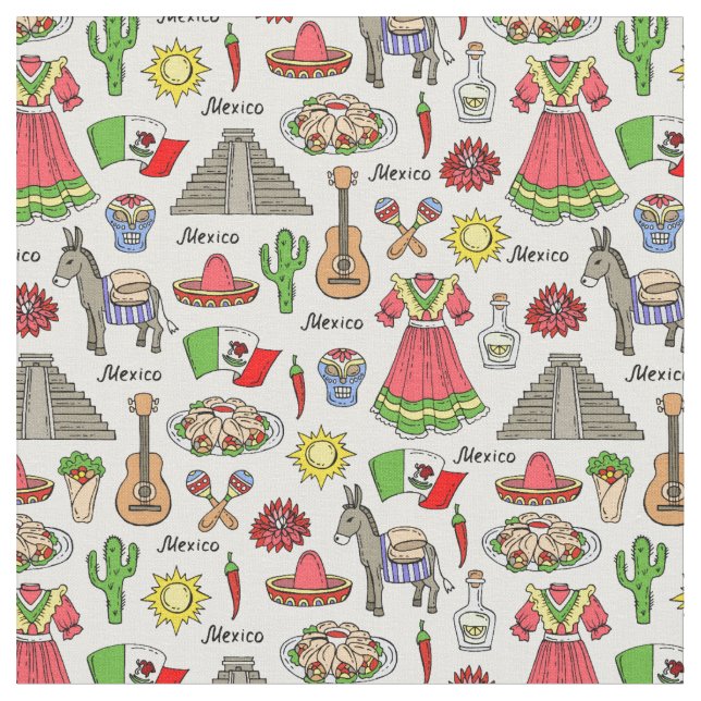 Mexico | Symbols Pattern Fabric (Close Up)