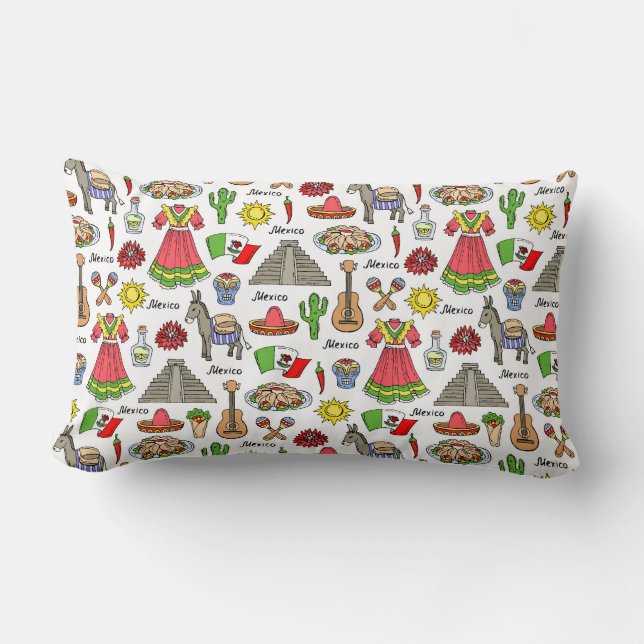 Mexico | Symbols Pattern Lumbar Cushion (Front)