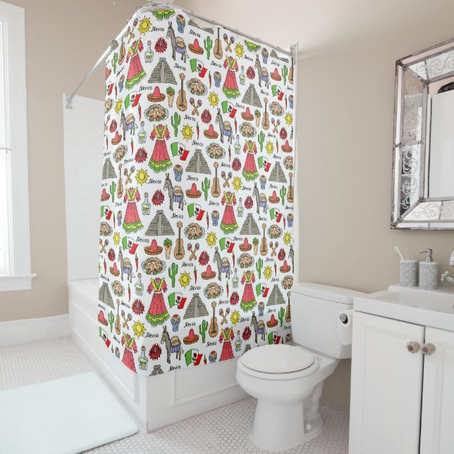 Mexico | Symbols Pattern Shower Curtain (In Situ)