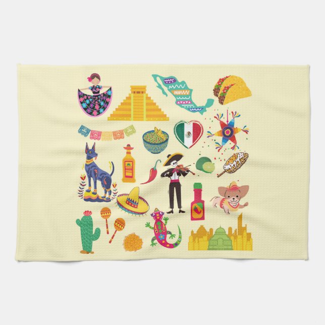 Mexico Symbols Tea Towel (Horizontal)