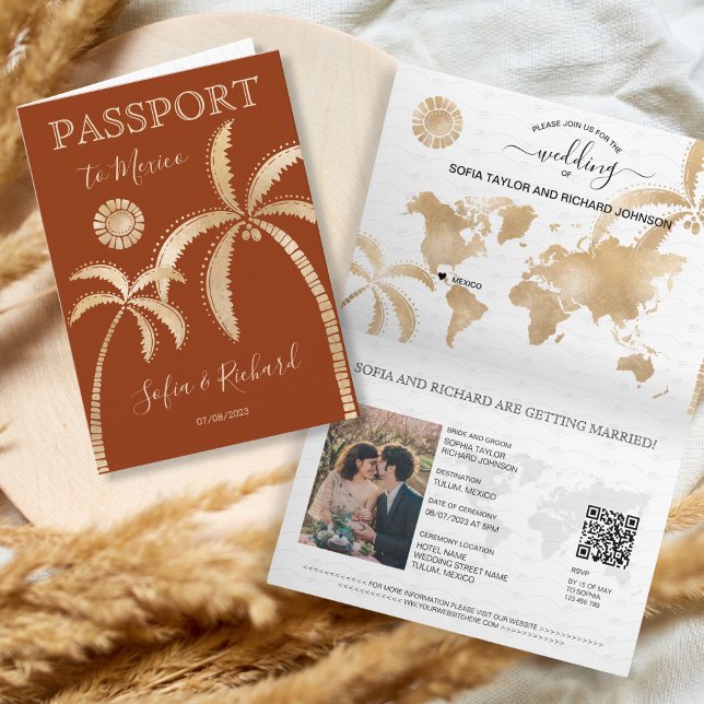 Mexico Terracotta Destination Wedding Passport QR Invitation (Creator Uploaded)