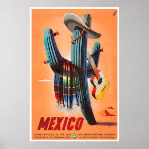 Mexico Travel Poster Mexican Art Cactus Print