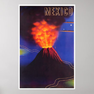 Mexico Travel Poster Volcan Paricutin Volcano Art