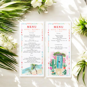 Mexico tropical watercolor destination wedding menu