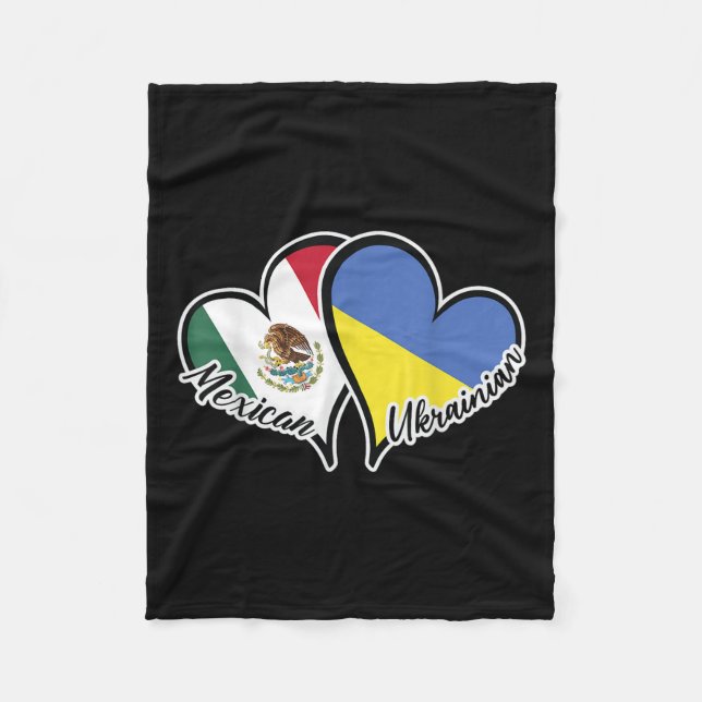 Mexico Ukraine Flag Heart Half Mexican Half Fleece Blanket (Front)