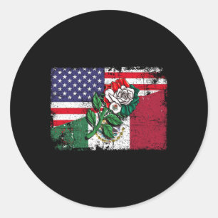 Mexico Us Flag Mexican Flag American Flag Rose 1  Classic Round Sticker
