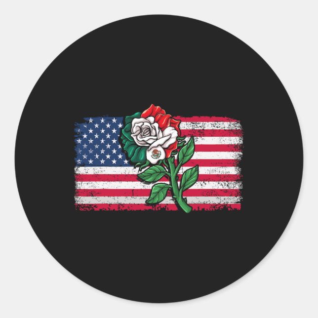 Mexico Us Flag Mexican Flag American Flag Rose 2  Classic Round Sticker (Front)