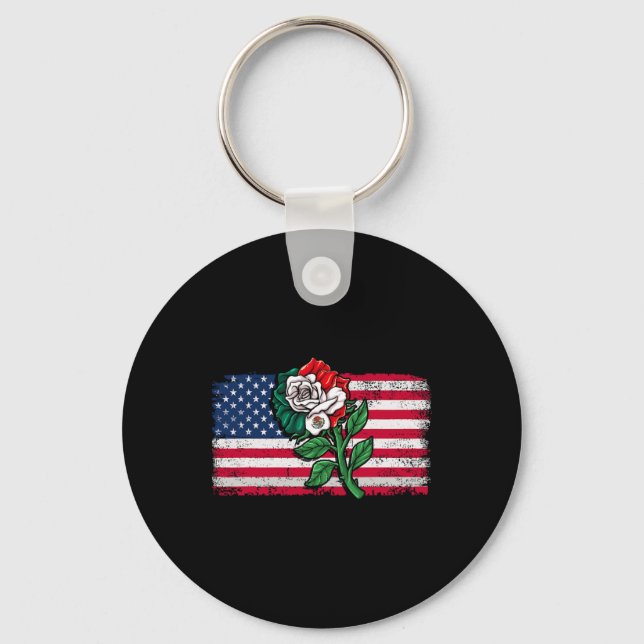 Mexico Us Flag Mexican Flag American Flag Rose 2  Key Ring (Front)
