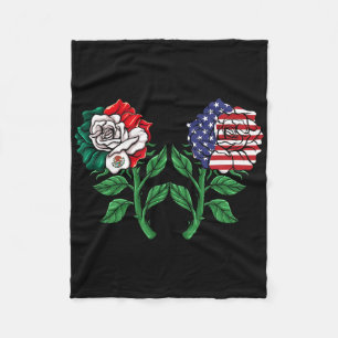 Mexico Us Flag Mexican Flag American Flag Rose 3 Fleece Blanket