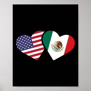 Mexico Usa Flag T Shirt Heart Mexican American Lov Poster