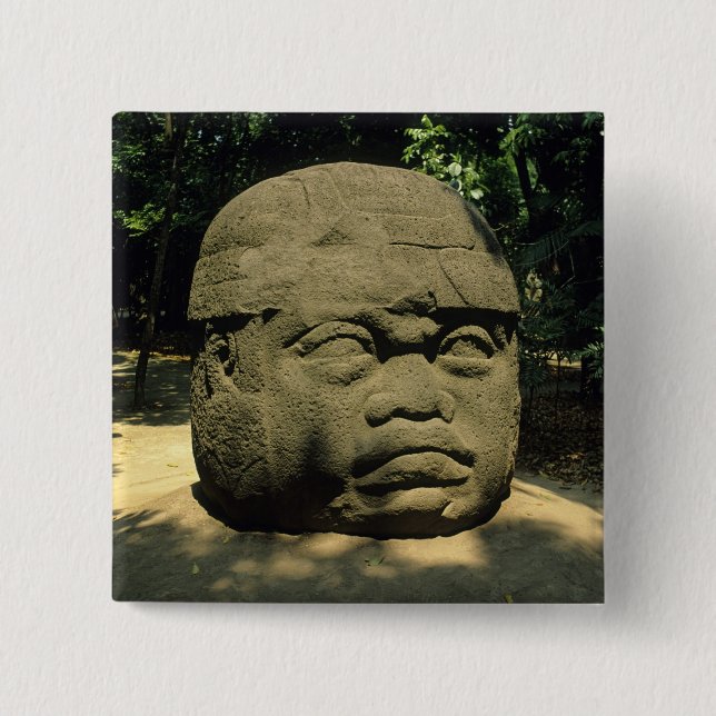 Mexico, Villahermosa, giant Olmec head, La Venta 15 Cm Square Badge (Front)