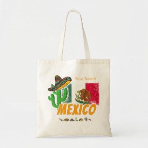 Mexico Vintage Cactus With Flag Sombrero Souvenir Tote Bag