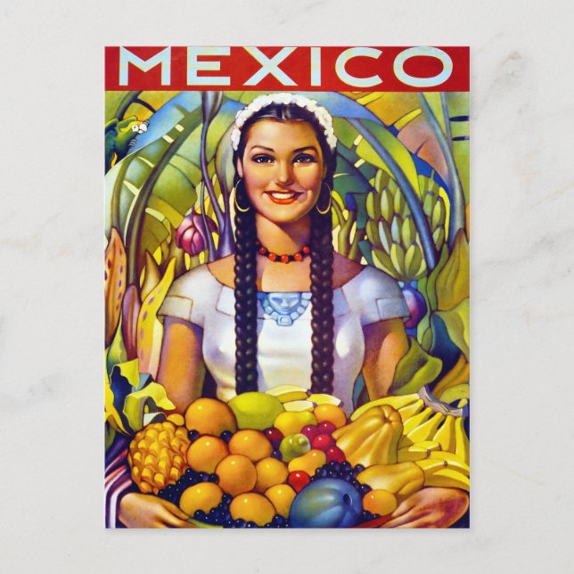 Mexico Vintage Travel Poster Restored Postcard (Front)