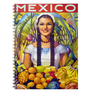 Mexico Vintage Travel Poster Restored Spiral Notebook