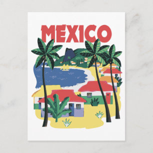 Mexico vintage travel with beach scene postcard