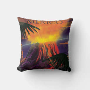 Mexico Volcano Travel Poster Cushion