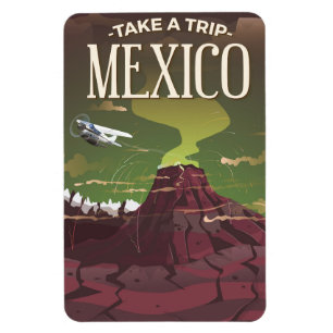 Mexico Volcano vintage travel poster Magnet