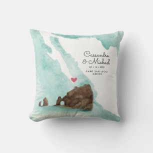 Mexico Watercolor Map   Cabo   Destination Wedding Cushion