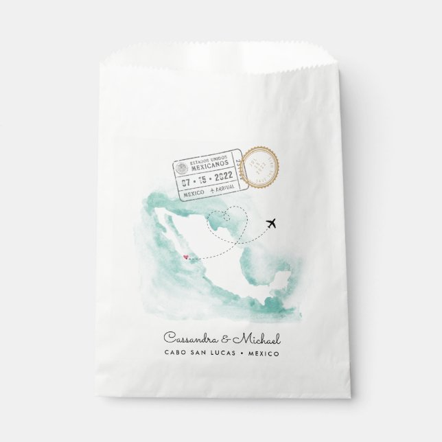 Mexico Watercolor Map | Cabo | Destination Wedding Favour Bags (Front)