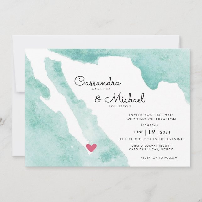 Mexico Watercolor Map | Cabo | Destination Wedding Invitation (Front)