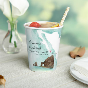 Mexico Watercolor Map   Cabo   Destination Wedding Paper Cups