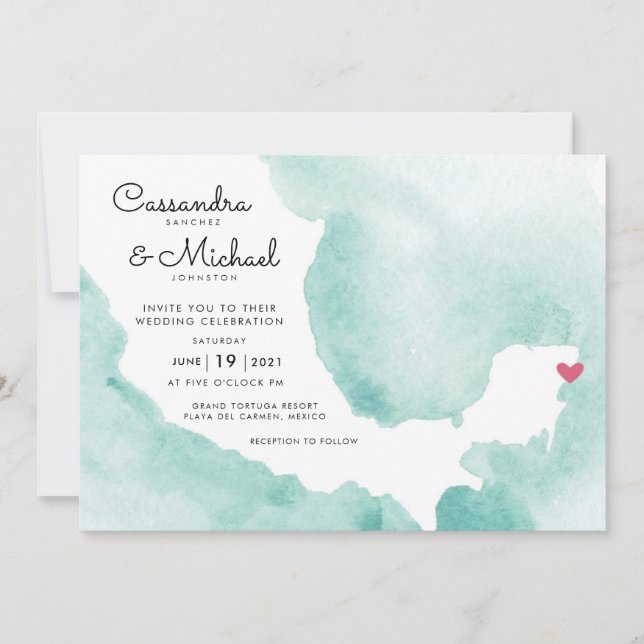 Mexico Watercolor Map | Playa del Carmen Invitation (Front)