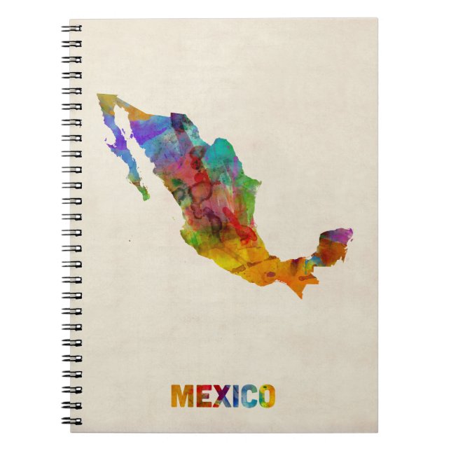 Mexico Watercolor Map Spiral Notebook (Front)