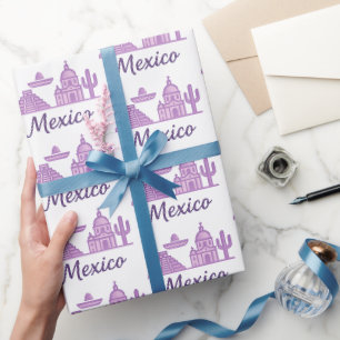 Mexico Watercolor • Minimalist Line Art Mexico Wrapping Paper
