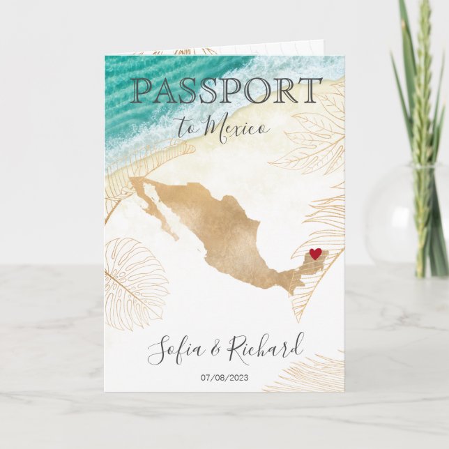 Mexico Wedding Destination Passport World Map  Inv Invitation (Front)