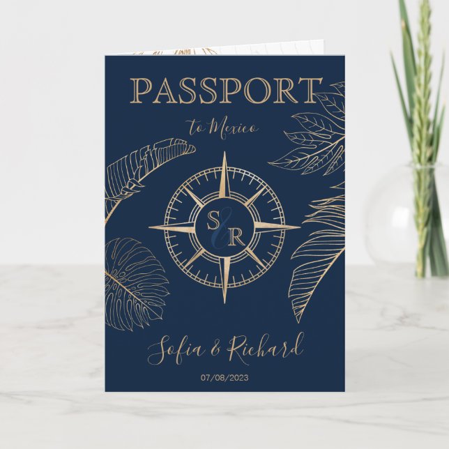 Mexico Wedding Destination Passport World Map  Invitation (Front)