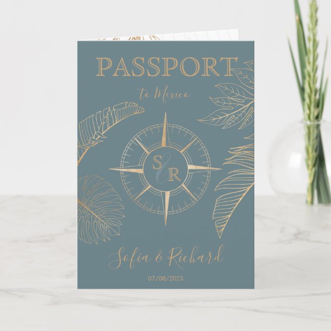 Mexico Wedding Destination Passport World Map  Invitation (Front)