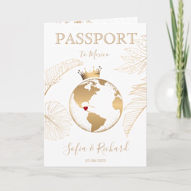 Mexico Wedding Destination Passport World Map  Invitation (Front)