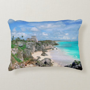 Mexico, Yucatan, Peninsula, Ruins Of Tulum, Mayan Decorative Cushion