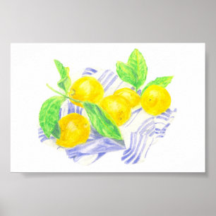 Meyer lemons on kitchen towel poster