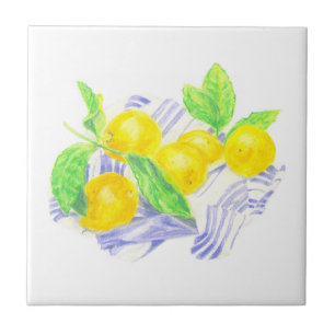 Meyer lemons on kitchen towel tile