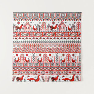 Mezen painting. Decorative seamless pattern. Chick Tapestry