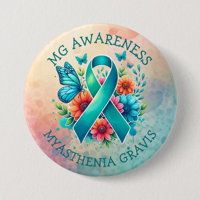 MG Awareness | Myasthenia Gravis Ribbon 7.5 Cm Round Badge (Front)