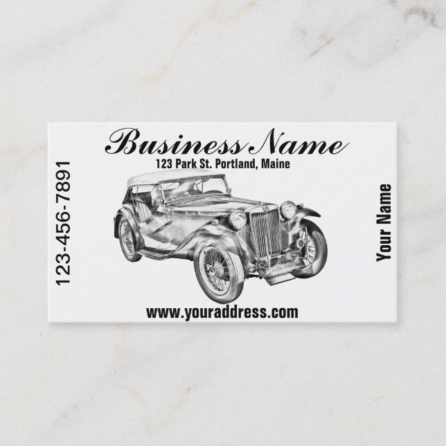 Mg Tc Antique sports Car Illustration Business Card (Front)
