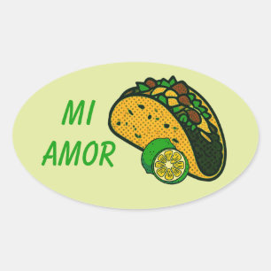 Mi Amor Taco and Lime Oval Sticker