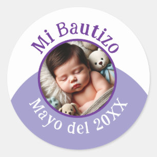 Mi Bautizo con Foto y Fecha Classic Round Sticker