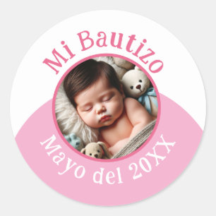 Mi Bautizo con Foto y Fecha Classic Round Sticker