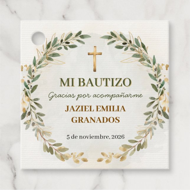 Mi Bautizo Favour Tags Personalised Baptism  (Front)
